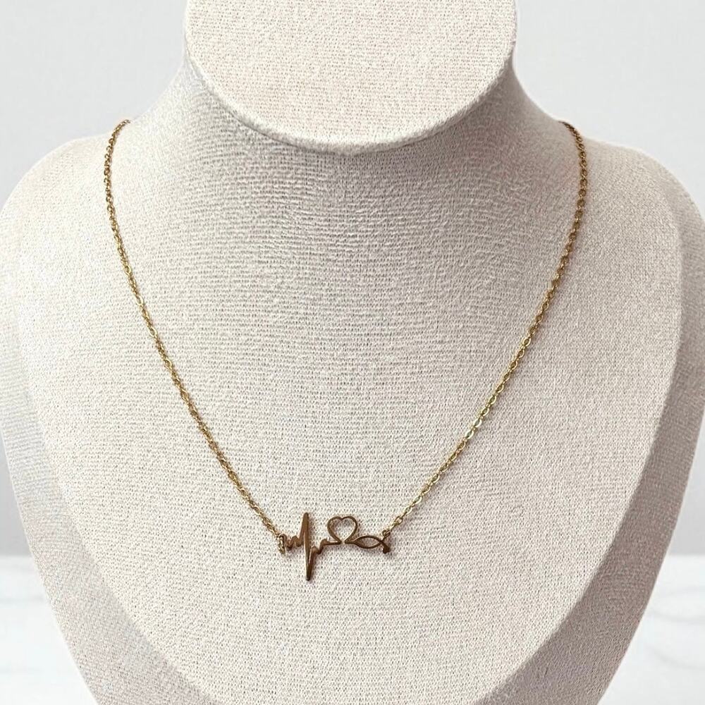 Gold Stethoscope Heartbeat Necklace